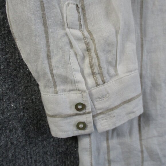 Sigrid Olsen Shirt Women L White Linen Roll Tab Button Down Casual Costal Preppy - Picture 6 of 13